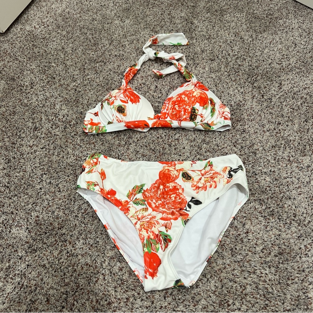 Women’s RACHEL Rachel Roy White/Orange Floral Bikini size L